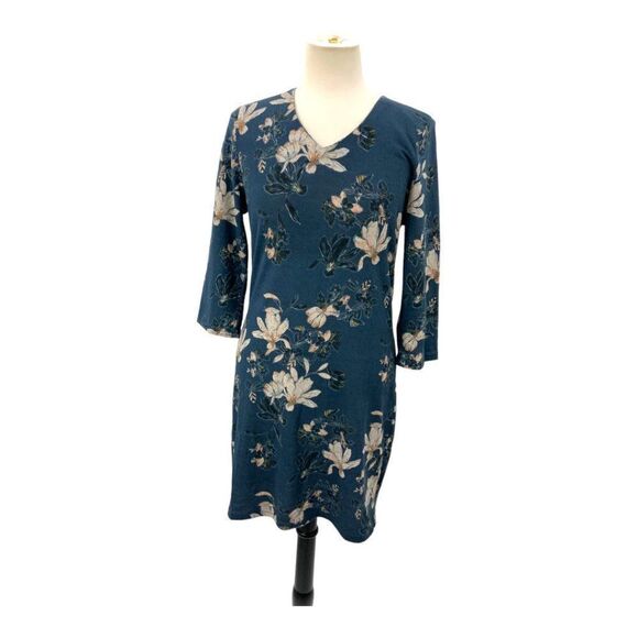Papillon Dresses & Skirts - Papillon Blue Floral 3/4 Sleeve V Neck Dress Size Small